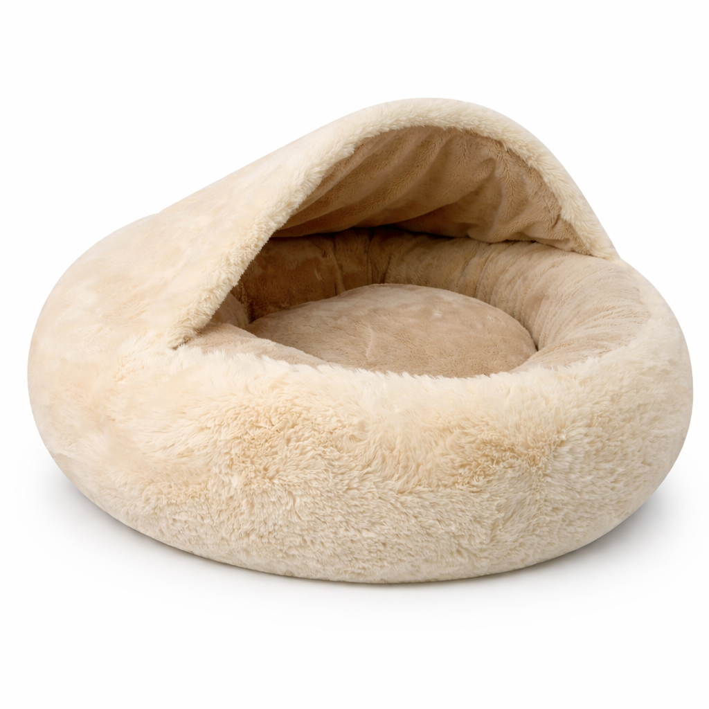 Legowisko z daszkiem beżowe 60&times;60 cm dla małych ps&oacute;w