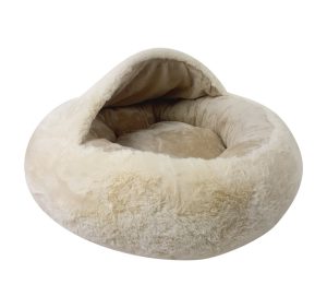 Legowisko z daszkiem beżowe 60×60 cm dla małych psów