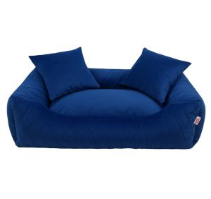 Granatowa kanapa Kosmo z welurowym pokrowcem dla psów dużych i starszych