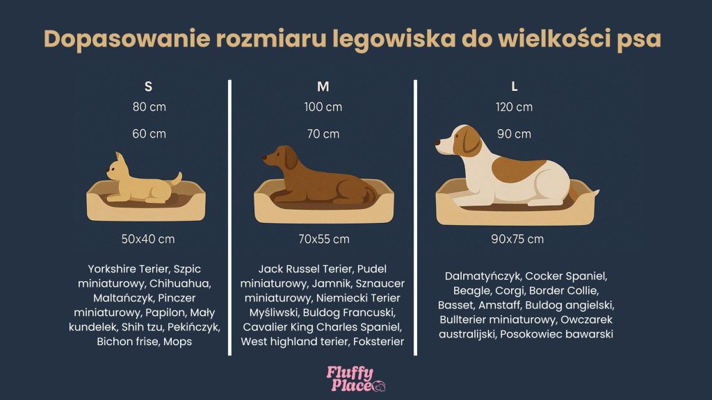 Tabela z doborem rozmiaru legowiska dla psa