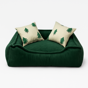 Zielone legowisko świąteczne Lola z tkaniny sztruksowej dla psów i kotów