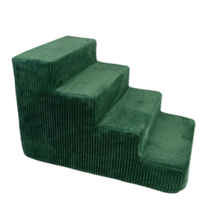Schody dla psa Lola 4-stopniowe z tkaniny sztruksowej w kolorze zielonym 60x40x40 cm z antypoślizgowym spodem i zdejmowanym pokrowcem