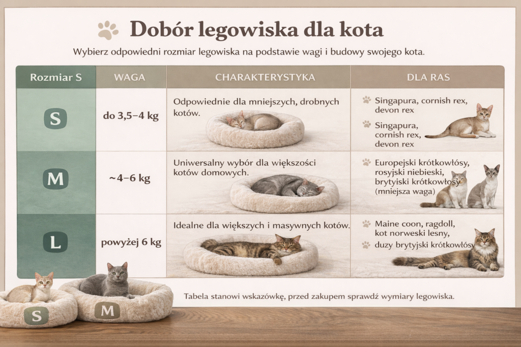 Tabela rozmiarów legowisk. Waga kota i rasa: jak wybrać?